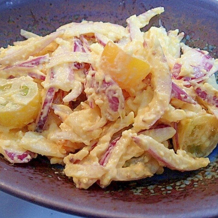 塩麹ゆで卵で　❤紫玉葱とイエロートマトの卵サラダ❤